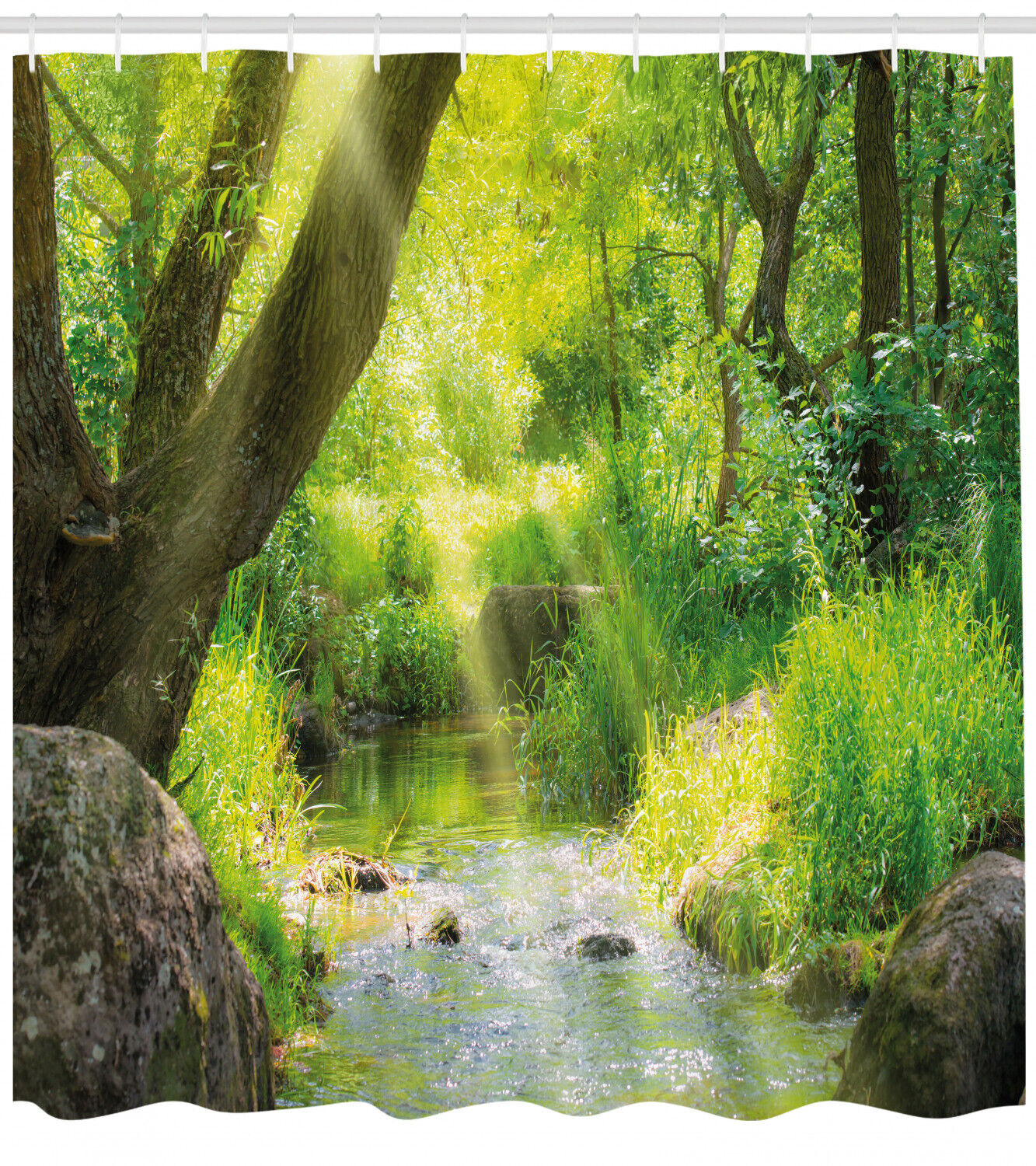 Forest Stream Cascade Tropical Print Shower Curtain For Serene Bathroom Decor - Forest Shower Curtain