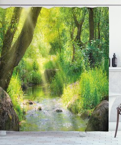 Forest Stream Cascade Tropical Print Shower Curtain For Serene Bathroom Decor - Forest Shower Curtain