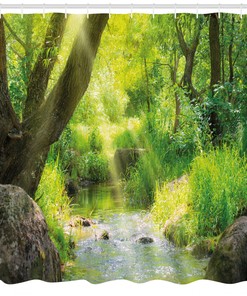 Forest Stream Cascade Tropical Print Shower Curtain For Serene Bathroom Decor - Forest Shower Curtain