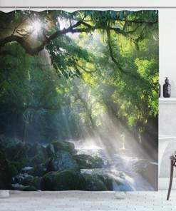Forest Sunbeam Stream Print Shower Curtain, Jungle-Inspired