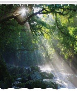 Forest Sunbeam Stream Print Shower Curtain, Jungle-Inspired