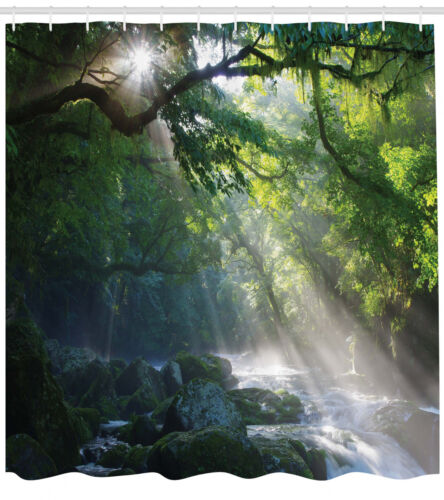 Forest Sunbeam Stream Print Shower Curtain, Jungle-Inspired