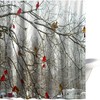 Forest Tree Shower Curtain With Cute Cardinal Birds On Branch Theme Cloth Fabric For Bathroom Decor