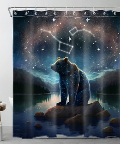 Forest Tree Space Animals Shower Curtain For Nature Lovers - Forest Tree Lake Funny Animals Bear Space