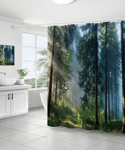 Forest Under The Sun Mountain And Forest Shower Curtain With Waterproof Fabric