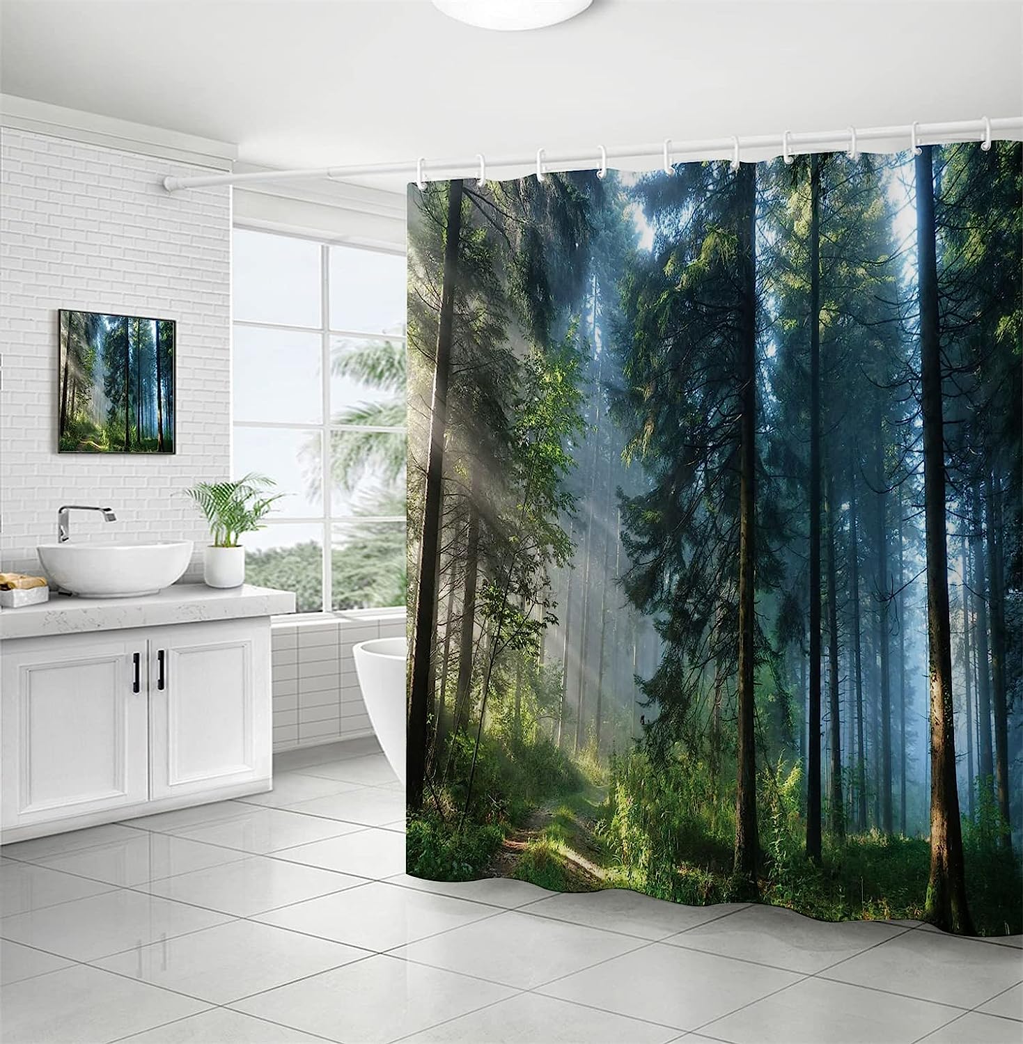 Forest Under The Sun Mountain And Forest Shower Curtain With Waterproof Fabric