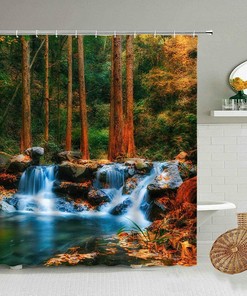 Forest Waterfall Landscape Shower Curtain For Natural Scenery Lovers - Forest Waterfall Landscape Shower Curtain