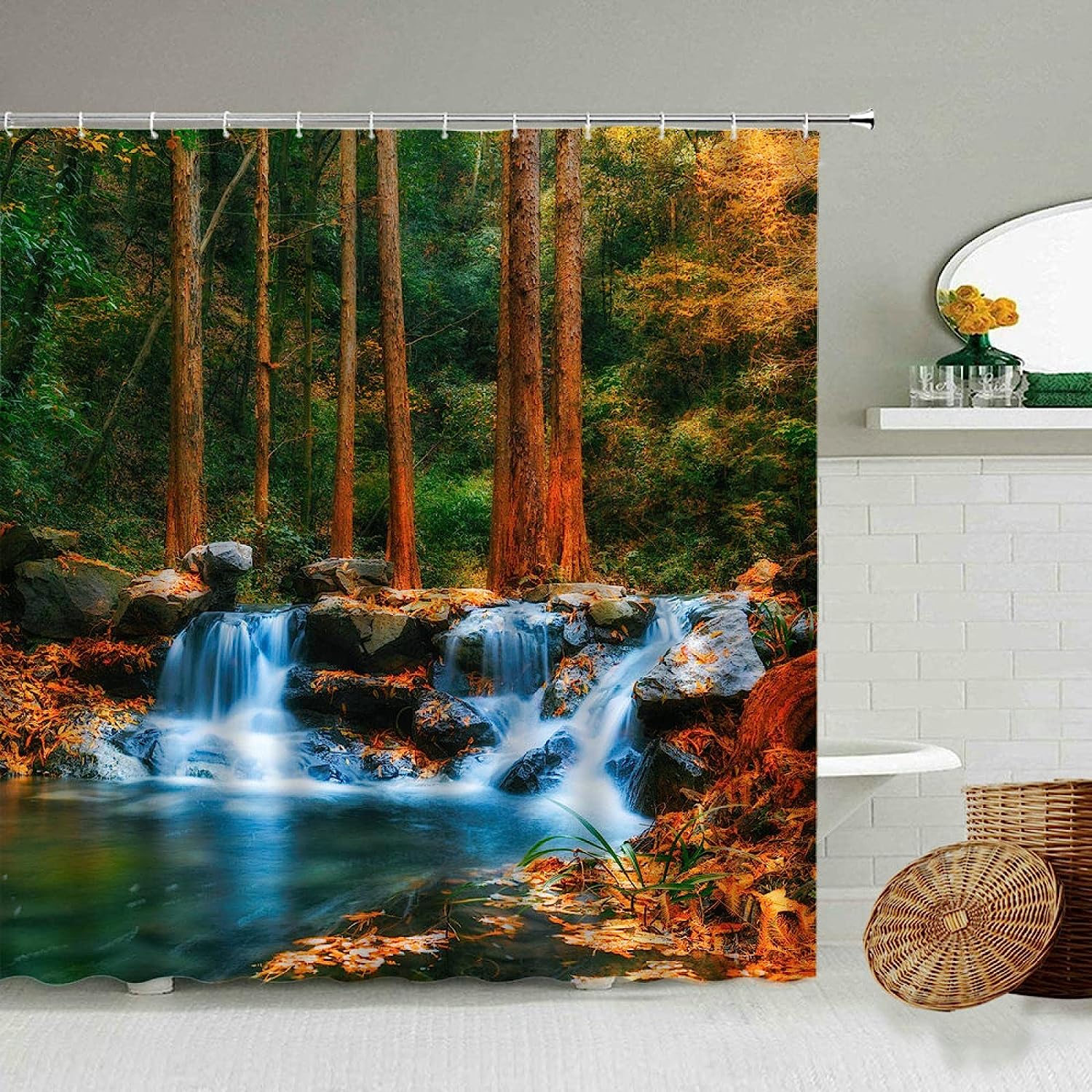 Forest Waterfall Landscape Shower Curtain For Natural Scenery Lovers - Forest Waterfall Landscape Shower Curtain