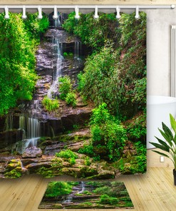 Forest Waterfall River Print Bathroom Waterproof Shower Curtain