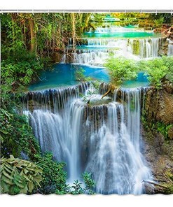 Forest Waterfall Shower Curtain, Green and Serene Bathroom Decor