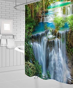 Forest Waterfall Shower Curtain, Green and Serene Bathroom Decor