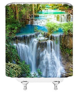 Forest Waterfall Shower Curtain, Green and Serene Bathroom Decor