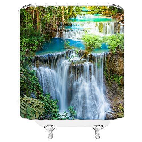 Forest Waterfall Shower Curtain, Green and Serene Bathroom Decor