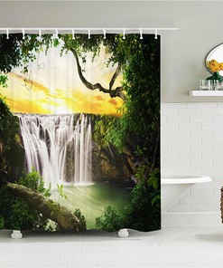 Forest Waterfall Shower Curtain for a Serene Nature-Inspired Bathroom Decor