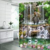 Forest Waterfall Shower Curtain with Nature Green Tropical Rainforest Wild Animal Bird Bear Flower Spring Summer Scenery