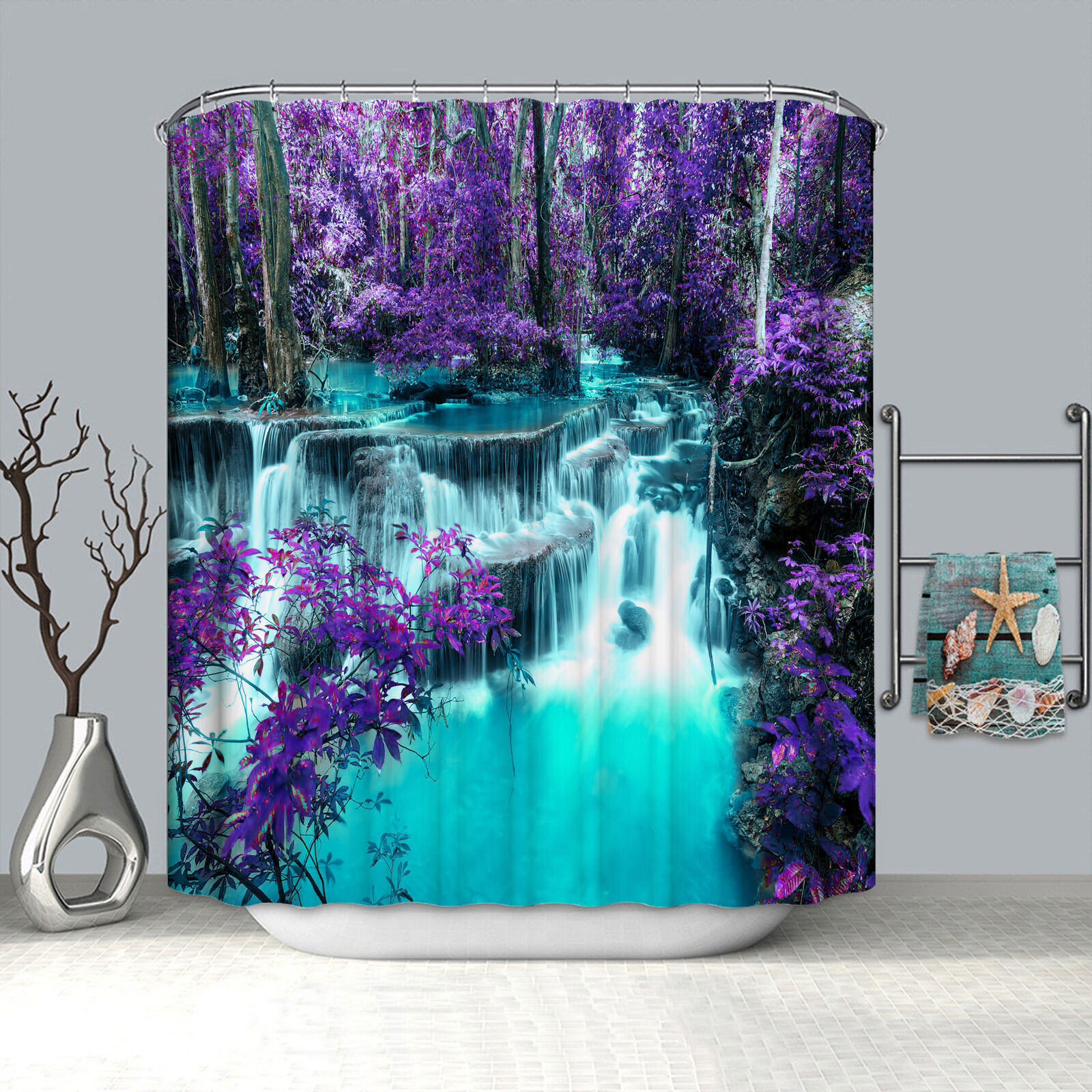 Forest Waterfalls Stream Waterproof Shower Curtain For Natural Bathroom Decor
