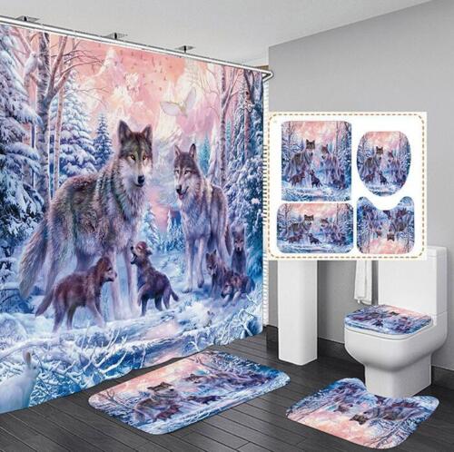 Forest Wolf Family Animal Print Shower Curtain For Bathroom Decor