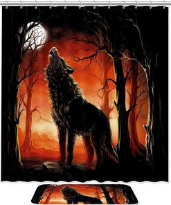 Forest Wolf Shower Curtain with Wildlife Animal Print for Bathroom Decor
