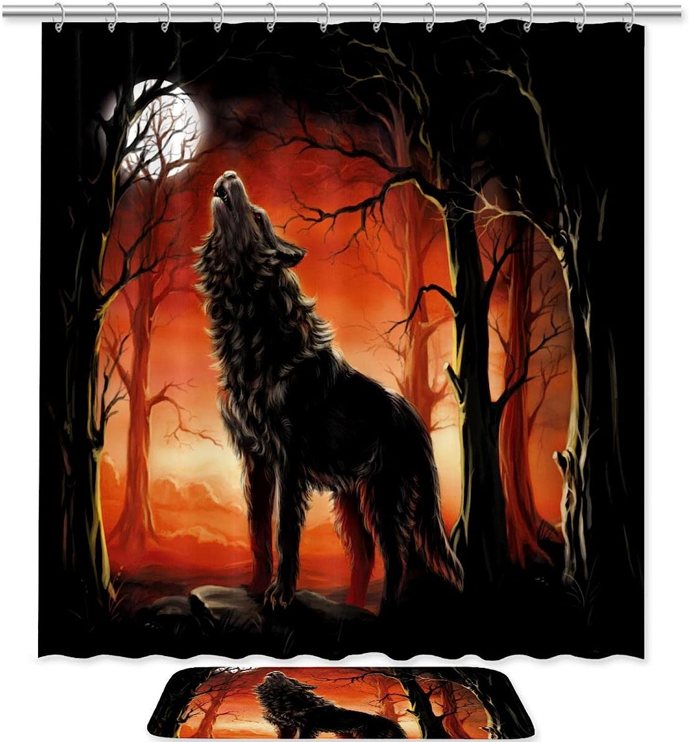 Forest Wolf Shower Curtain with Wildlife Animal Print for Bathroom Decor