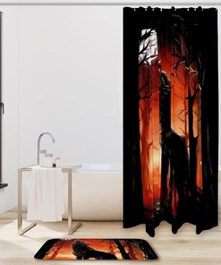 Forest Wolf Shower Curtain with Wildlife Animal Print for Bathroom Decor