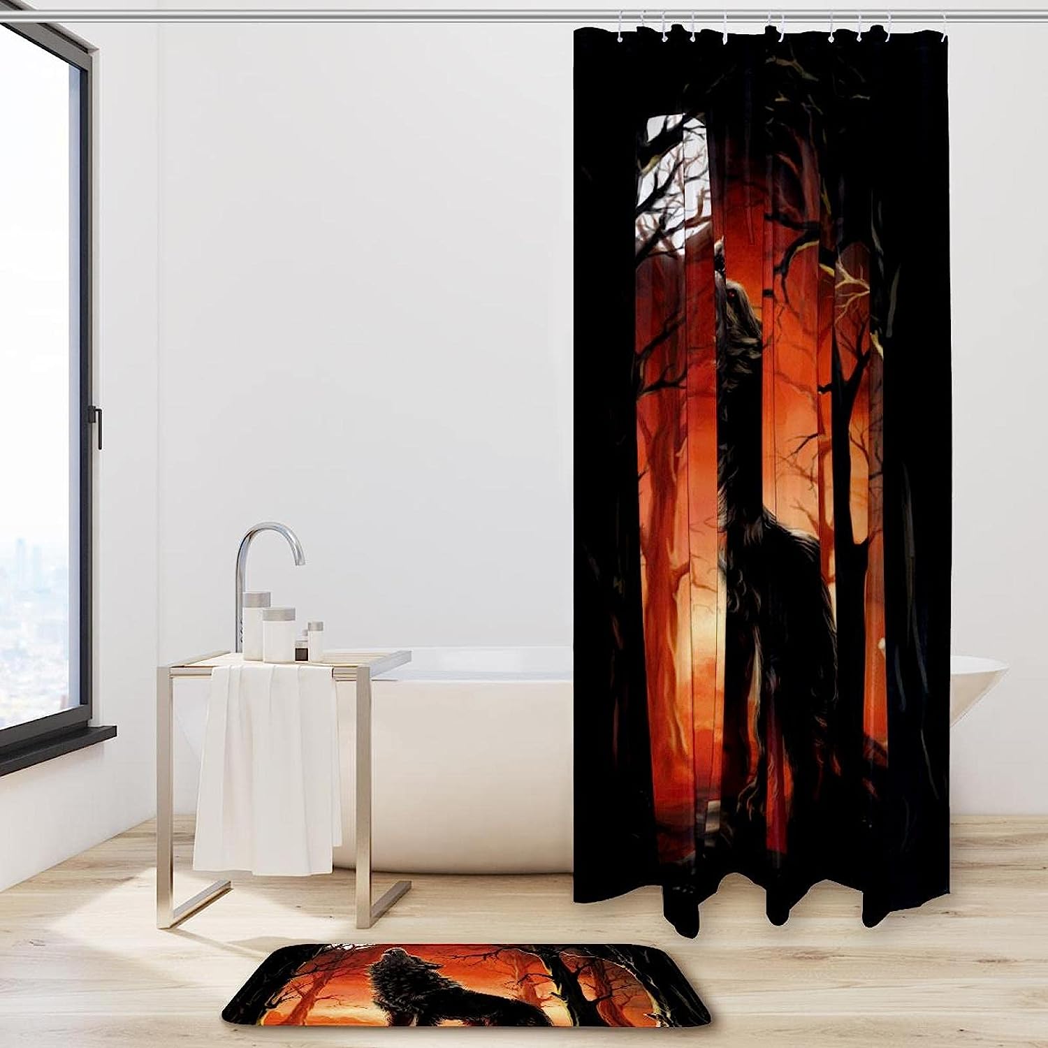 Forest Wolf Shower Curtain with Wildlife Animal Print for Bathroom Decor