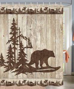 Forest Woodland Cabin Rustic Bear Shower Curtain for Bathroom Farmhouse Country Lodge Bathroom Decor, 72x72