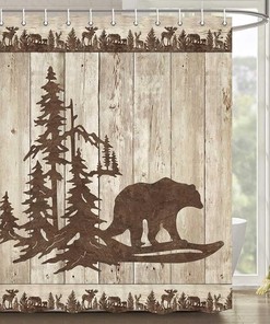 Forest Woodland Cabin Rustic Bear Shower Curtain for Bathroom Farmhouse Country Lodge Bathroom Decor, 72x72