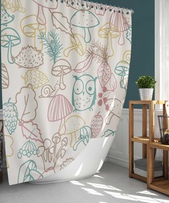 Forest leaves snail Owl & mushroom Shower Curtain for Kids Bathroom Decor
