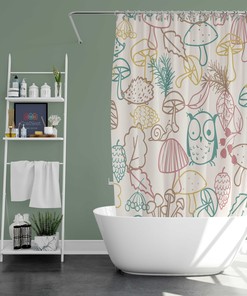 Forest leaves snail Owl & mushroom Shower Curtain for Kids Bathroom Decor