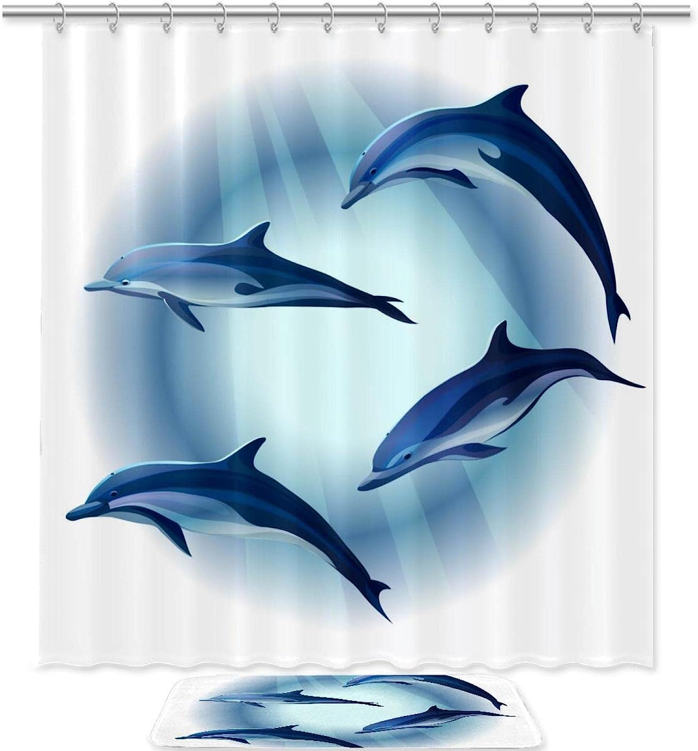 Four Dolphins Print Shower Curtain, Waterproof Fabric for Bathroom Decor