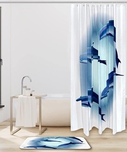 Four Dolphins Print Shower Curtain, Waterproof Fabric for Bathroom Decor