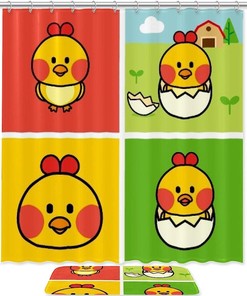 Four Ducks Bathroom Shower Curtain With Waterproof Bath Curtain For Kids Bathroom Decor