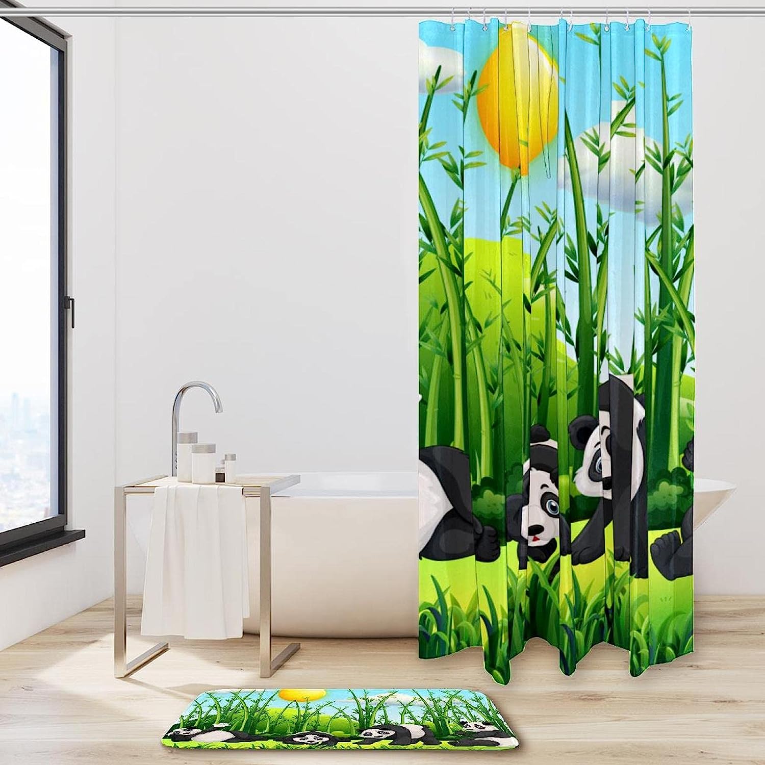 Four Pandas in The Green Bamboo Field Full Size Shower Curtain