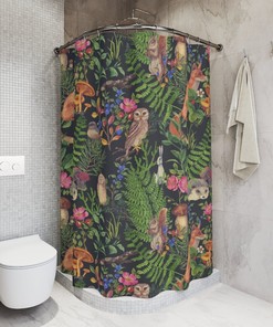 Fox Boho Woodland Print Fabric Shower Curtain With Nature And Animals Prints For Unique Bathroom Decor