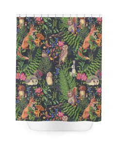 Fox Boho Woodland Print Fabric Shower Curtain With Nature And Animals Prints For Unique Bathroom Decor