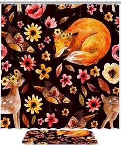 Foxes Bird Deer Shower Curtain With Waterproof Fabric For A Natural And Relaxing Bathroom Decor