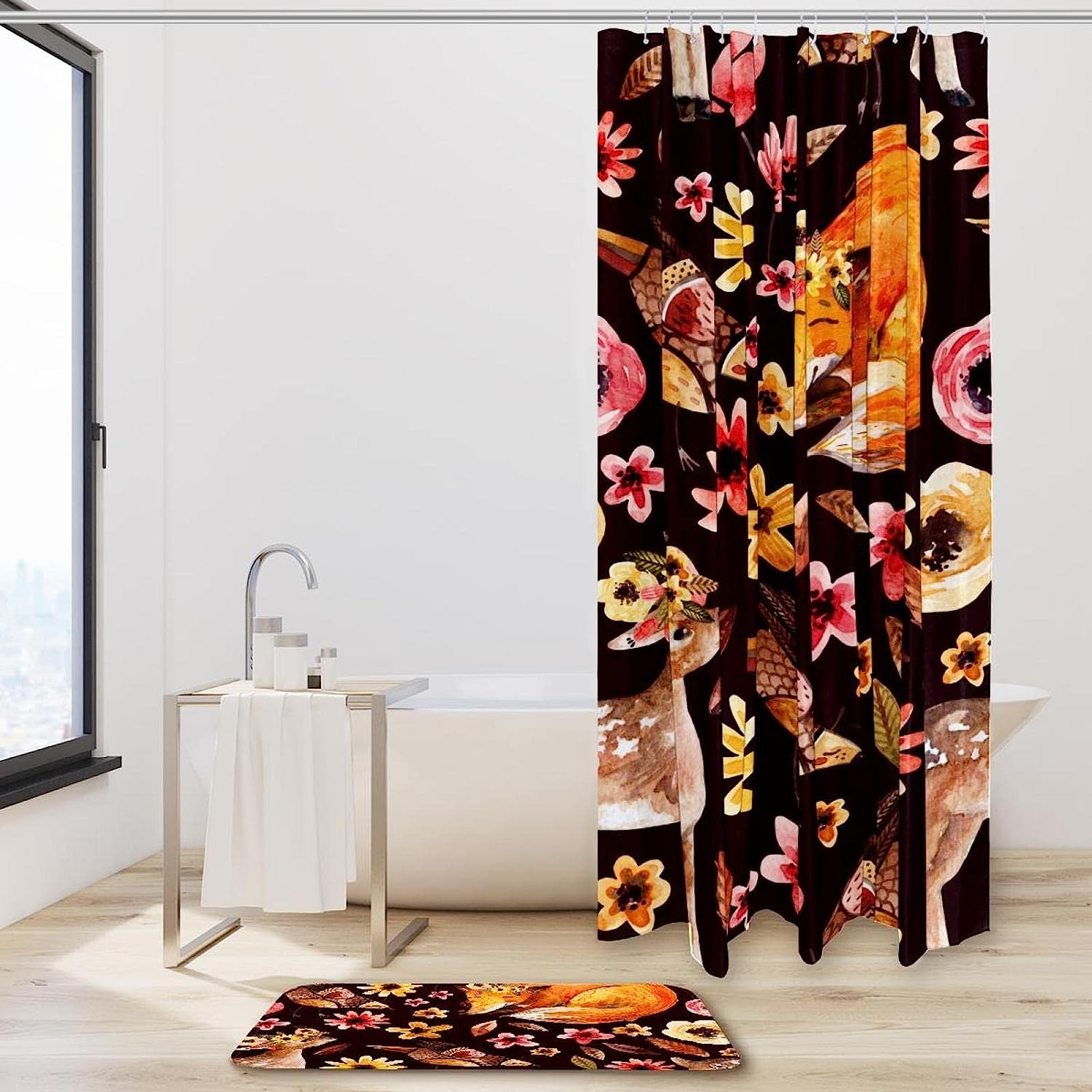 Foxes Bird Deer Shower Curtain With Waterproof Fabric For A Natural And Relaxing Bathroom Decor