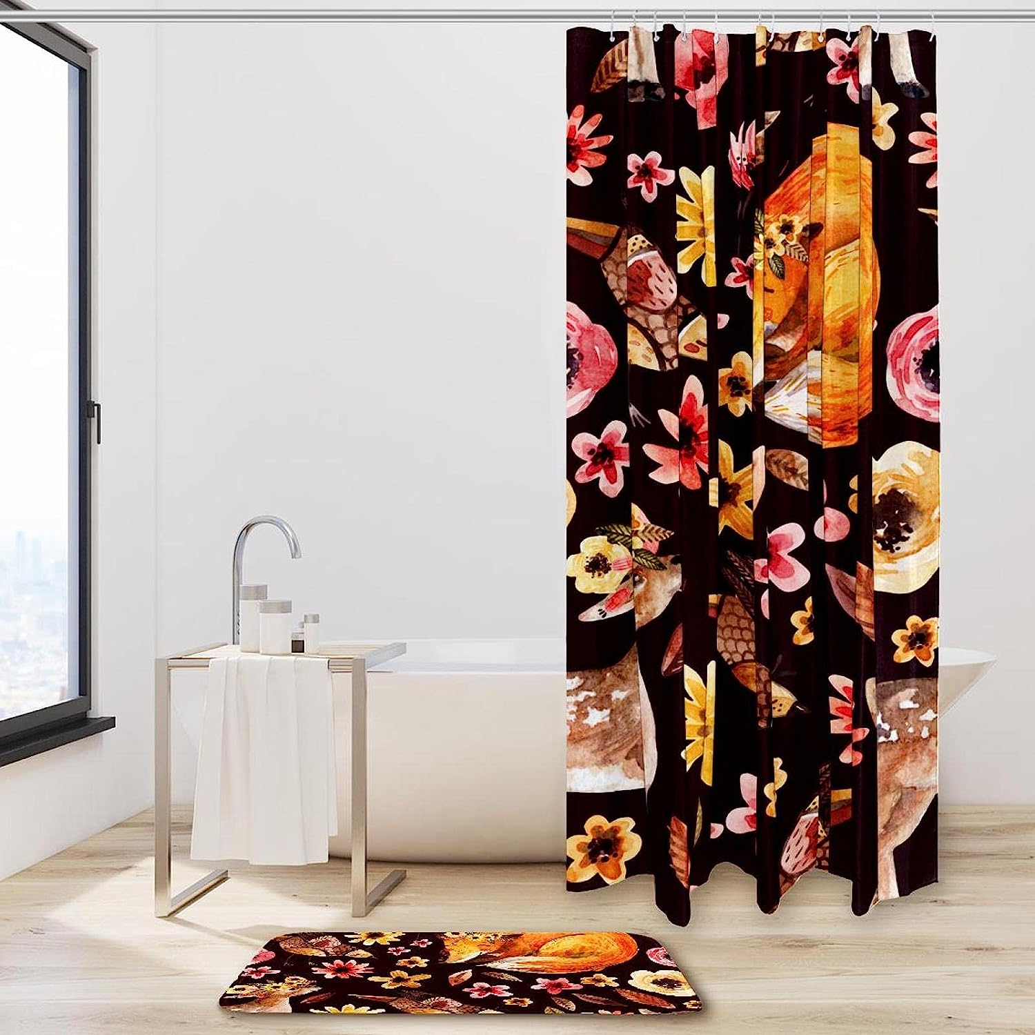 Foxes Bird Deer Vintage Bathroom Shower Curtain - Create A Cute And Lively Atmosphere - Image 2