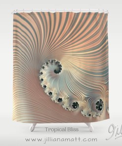 Fractal Geometric Design Peach Shower Curtain for Tropical Home Decor