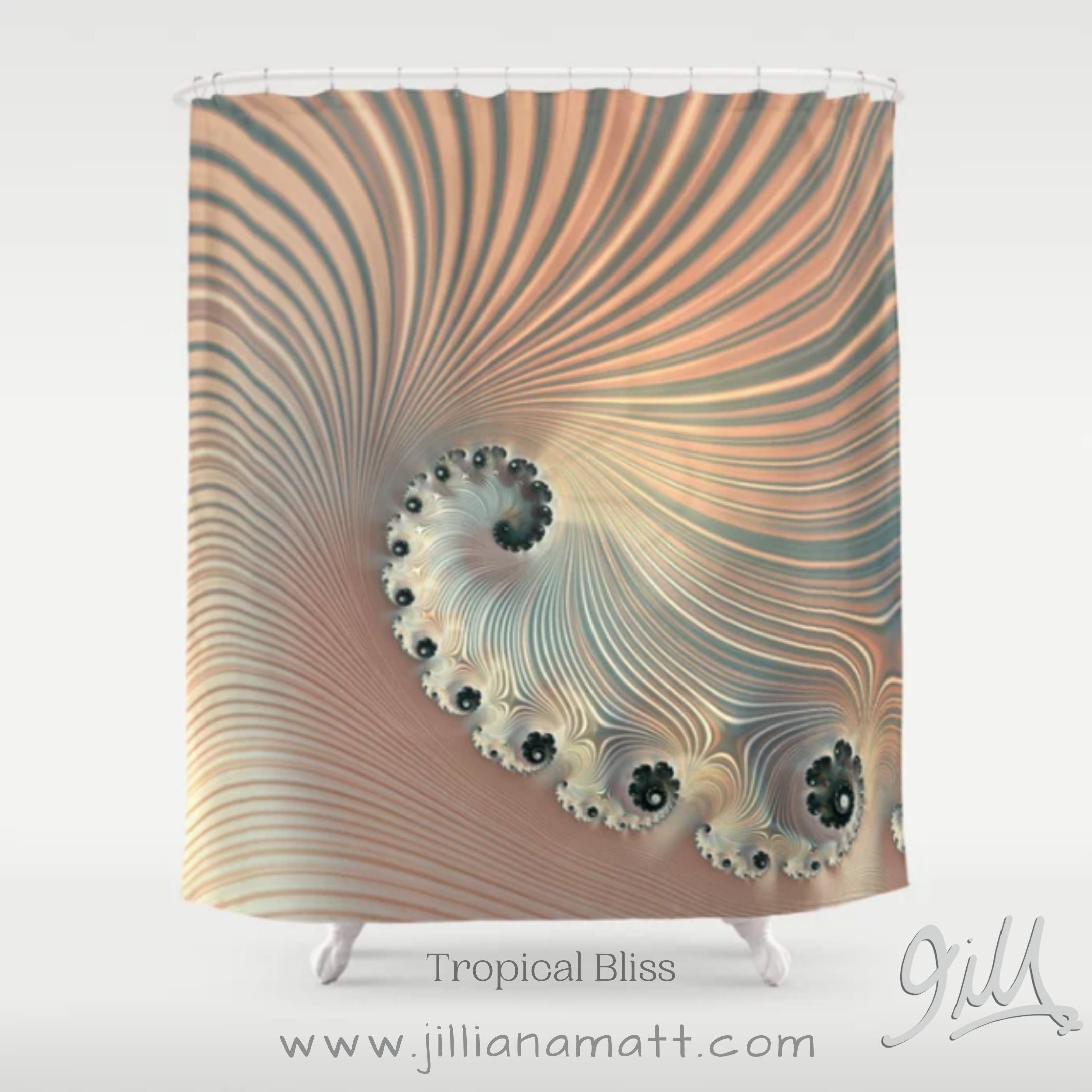 Fractal Geometric Design Peach Shower Curtain for Tropical Home Decor