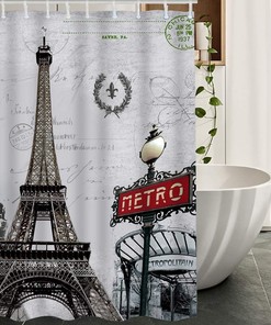 France Effiel Tower French Post Metro City Marks Horse Flower Wreath Stamp Bathroom Shower Curtain