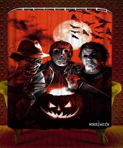 Freddy, Jason And Michael Myers Horror Movie Halloween Fabric Shower Curtain And Greeting Cards Decoration