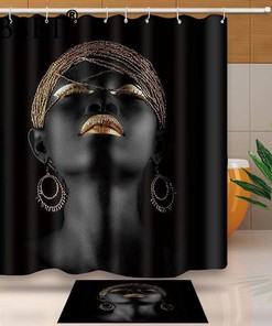 Fredjo African Girls Shower Curtain With Dark Skin Girl Pattern Waterproof Multi-Size For Bathroom Decor