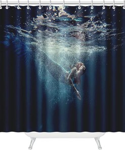 Free-Diver Girl Underwater Shot Shower Curtain Mermaid Tale Stall Bathroom Decor