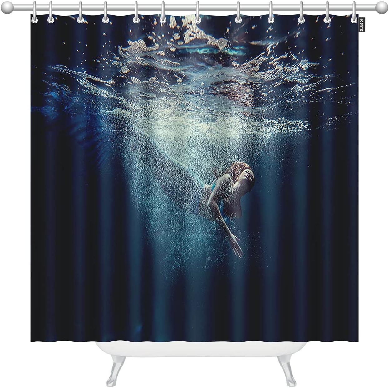 Free-Diver Girl Underwater Shot Shower Curtain Mermaid Tale Stall Bathroom Decor