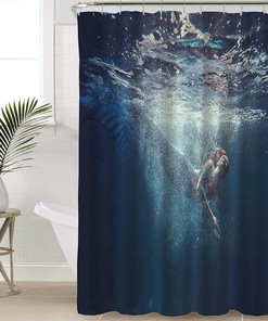 Free-Diver Girl Underwater Shot Shower Curtain Mermaid Tale Stall Bathroom Decor