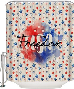 Freedom Stars Patriotic Memorial Shower Curtain - Independence Day Waterproof Bath Curtain