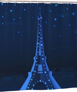 French Blue Cutout Paper Night Eiffel Travel Beautiful View Tower Landmarks Stars Artwork Shower Curtain