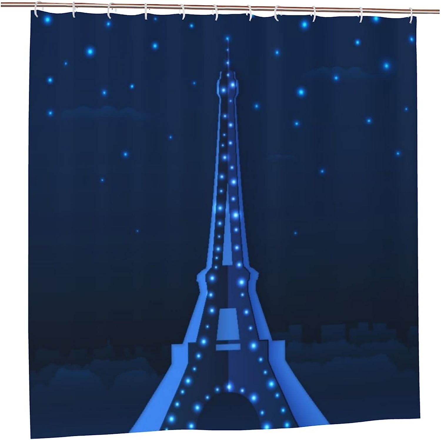 French Blue Cutout Paper Night Eiffel Travel Beautiful View Tower Landmarks Stars Artwork Shower Curtain