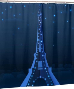 French Blue Cutout Paper Night Eiffel Travel Beautiful View Tower Landmarks Stars Artwork Shower Curtain